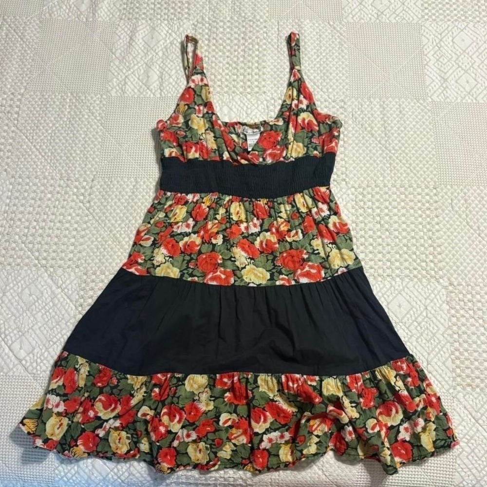 Y2K red & black floral babydoll summer dress, Large